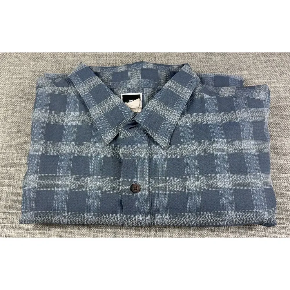 The North Face Mens Plaid Short Sleeve Button Shirt Blue Hiking Outdoor Workwear